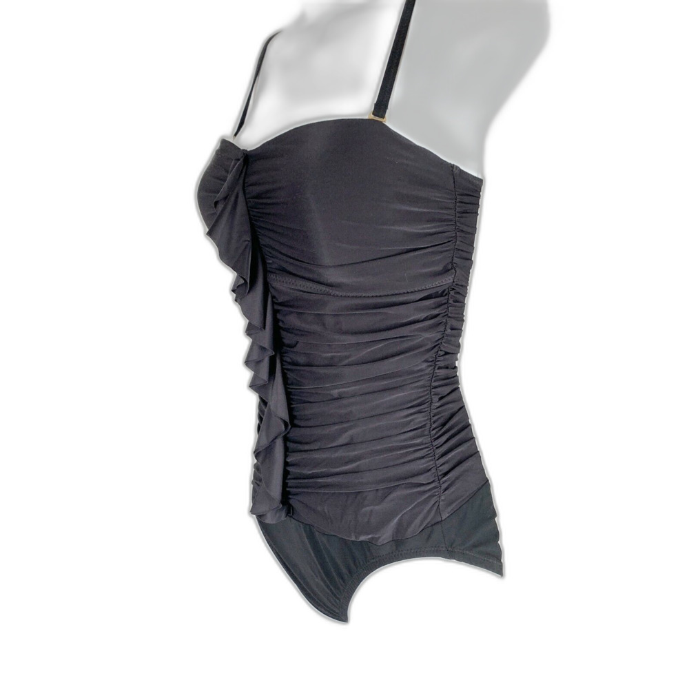 💐 Lands’ End 4 Women’s Black One‑Piece Swimsuit – Ruched Tummy Control Swimwear - Picture 3 of 7